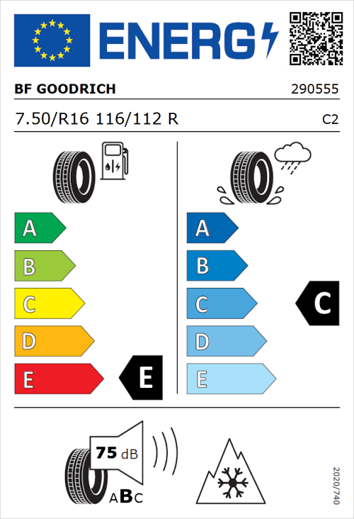 Tyre Label for BF Goodrich All-Terrain T/A KO3 7.50/R16 116/112R